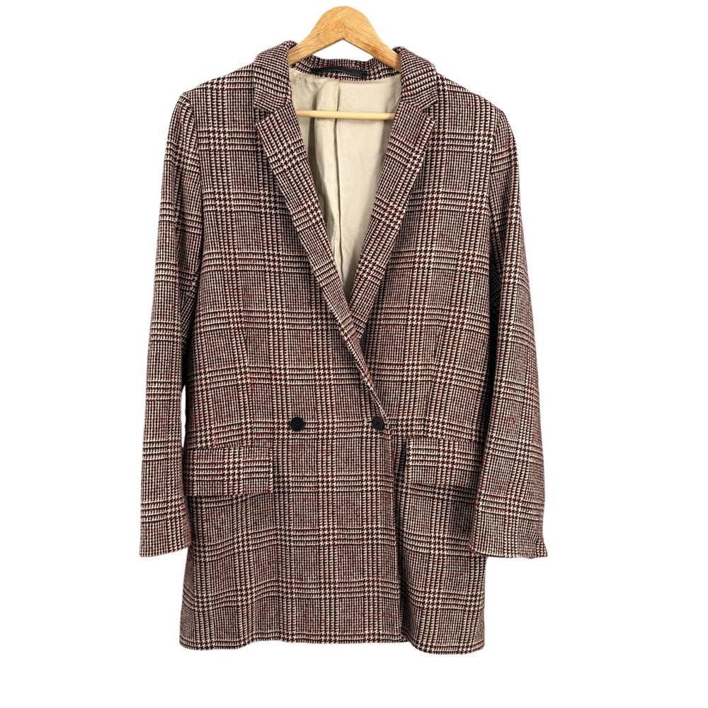 Samsoe & Samsoe Debby Wool Blend Check‎ Jacket Red Plaid Size Small Oversized
